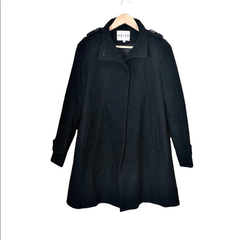 Reiss Wool Pea Coat Thigh Length Oversized Vertical Stitching Detail Size XS